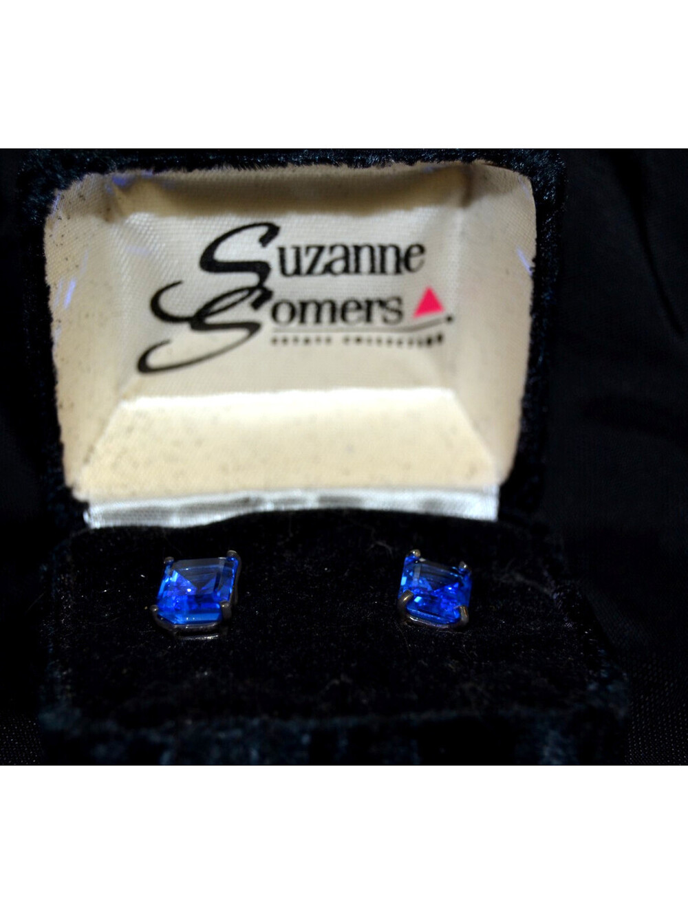 Suzanne Somers BLUE GLASS .925 Post Style Earrings Never Worn NIB